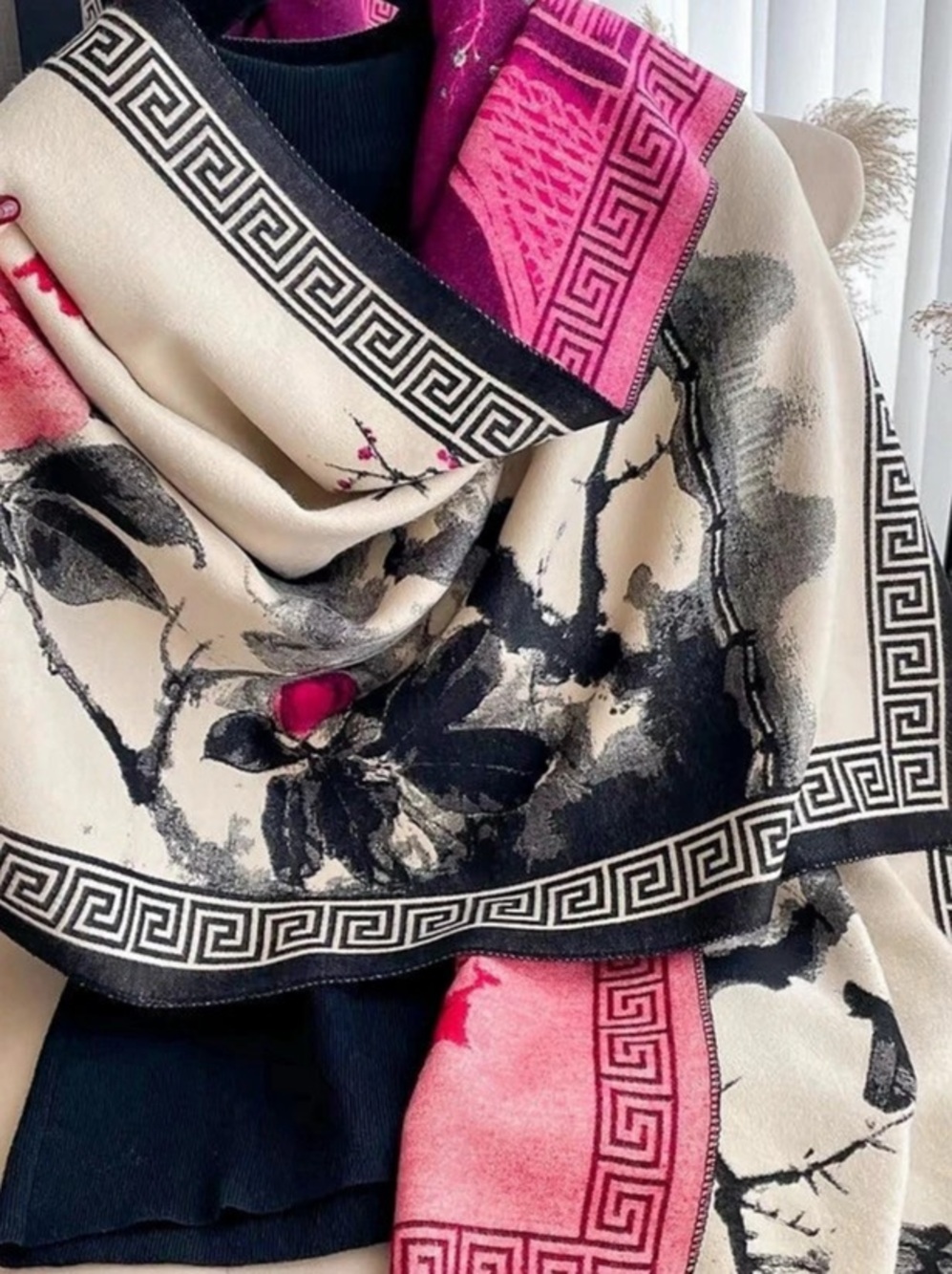 NWOT Floral Print Scarf in Pink & Cream